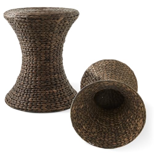 Casafield Hourglass Side Table, Espresso Dark Brown, Hyacinth Round End Table, Boho Woven Wicker Accent for Bedroom, Living Room, Office, Entryway - color: Espresso - Hyacinth