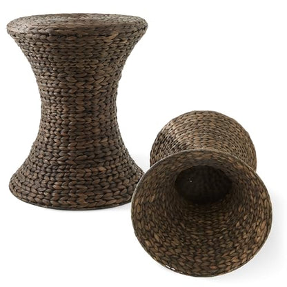 Casafield Hourglass Side Table, Espresso Dark Brown, Hyacinth Round End Table, Boho Woven Wicker Accent for Bedroom, Living Room, Office, Entryway - color: Espresso - Hyacinth