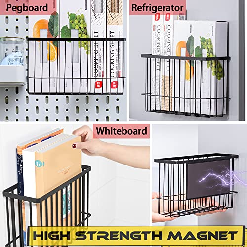 Magnetic Shelf Fridge Basket Bin for Whiteboard Washer Dryer Locker Cabinet | No Drilling Or Tools Needed, Reusable Magnet Organizer Classroom Office Home Kitchen Laundry Storage Rack Container Holder - style: (1-Pack) Black/L