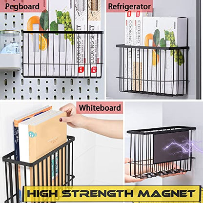 Magnetic Shelf Fridge Basket Bin for Whiteboard Washer Dryer Locker Cabinet | No Drilling Or Tools Needed, Reusable Magnet Organizer Classroom Office Home Kitchen Laundry Storage Rack Container Holder - style: (1-Pack) Black/XL