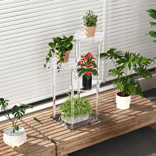 NiHome 4-Tier Clear Acrylic Side Table for Modern Homes, 27" High Easy Assembly Display Stand for LEGO Collection Sets,Figurine Display Shelf Riser for Plant Indoor,Collectibles & Room Decor