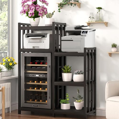 BRIGHTSHOW Kitchen Storage Shelf Bakers Rack, 6-Tier Coffee Bar Table, Kitchen Microwave & Mini Fridge Stand Shelves for Spices, Pots and Pans (52 x 40 x 17.5inch) (Black Wooden no Wheels) - color: Black Wooden No Wheels