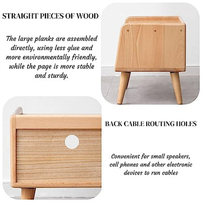 Bedside Table - 100% Solid Oak Wood Nightstand - Small Nightstand with Open Design - Small Side End Table for Bedroom Living Room, Easy Assembly (Natural Color) - color: Natural Color