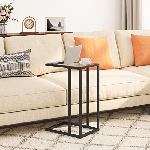 HOOBRO C Shaped End Table, Set of 2, Glass Side Table with Metal Frame, Black Coffee Table for Small Space, Modern Style, for Living Room, Black BK03SFP201 - color: Black