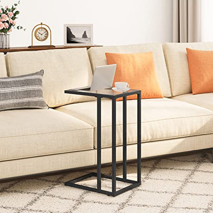 HOOBRO C Shaped End Table, Set of 2, Glass Side Table with Metal Frame, Black Coffee Table for Small Space, Modern Style, for Living Room, Black BK03SFP201 - color: Black