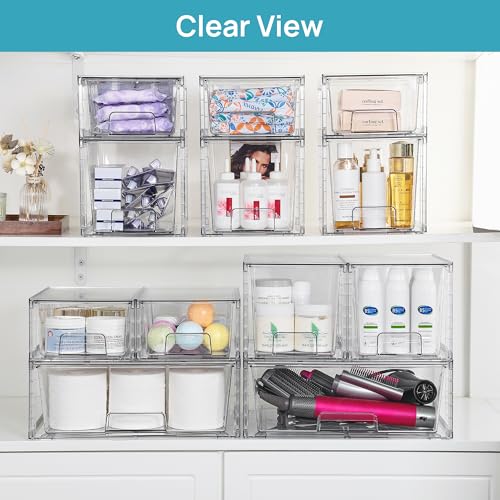 Vtopmart Clear Stackable Storage Drawers, 5 Pack Multi-Size Organizer Set | Wide, Medium and Small Pull-Out PET Drawers with Stackable Design for Cabinets, Closets, Pantry and Bathroom Organization - style: 1 Wide+2 Medium+2 Small