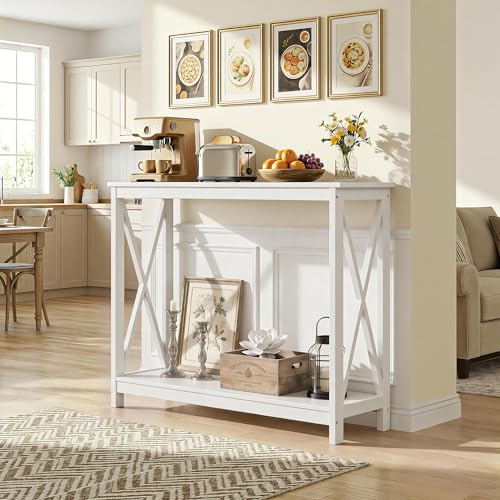 JupiterForce 39.4'' Entryway Table Console Table, 2-Tier Narrow Sofa Side Table with Storage Shelves for Entryway, Living Room, Hallway, Office, Foyer, Space Saving (White) - color: White