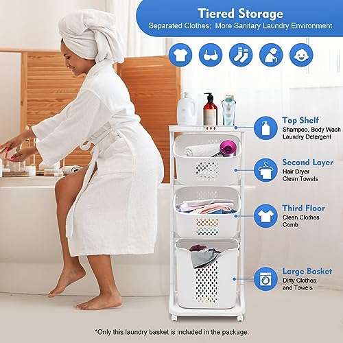 Laundry Basket, Laundry Basket Organizer Sorter Clothes Storage Organizer Shelf Rolling Cart with 4 Wheels, Laundry Hamper Basket Sorter Washing Hamper for Kitchens Bathrooms Bedrooms (3 Tier+White) - style: 3 Tier+White