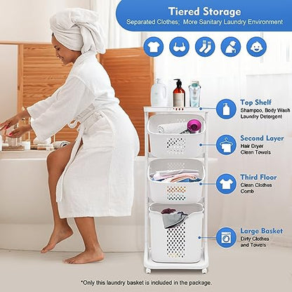 Laundry Basket, Laundry Basket Organizer Sorter Clothes Storage Organizer Shelf Rolling Cart with 4 Wheels, Laundry Hamper Basket Sorter Washing Hamper for Kitchens Bathrooms Bedrooms (3 Tier+White) - style: 3 Tier+White