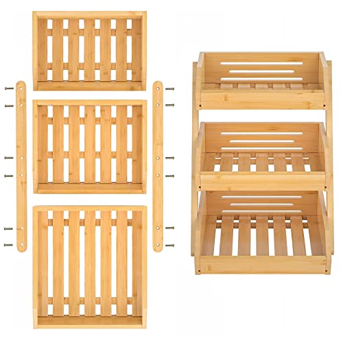 Merysen 3-Tier Bamboo Fruit Basket for Kitchen Countertop, Self-assembly | Large Fruit Holder Stand, Suitable for Bread, Snacks, Vegetables, Produce, Home Storage and Display - size: 3 Tier Bamboo
