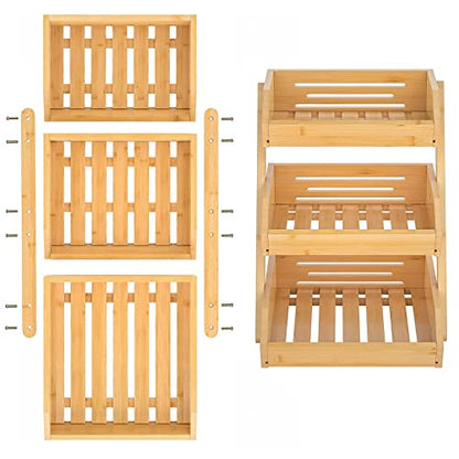 Merysen 3-Tier Bamboo Fruit Basket for Kitchen Countertop, Self-assembly | Large Fruit Holder Stand, Suitable for Bread, Snacks, Vegetables, Produce, Home Storage and Display - size: 3 Tier Bamboo