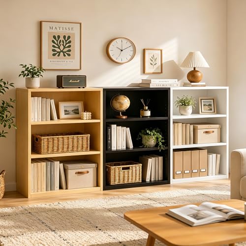Wooden 3-Tier Bookshelf, White, 31.5" Tall | Adjustable, Open Storage Shelf Unit - color: White, size: 3-Tier