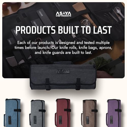 Asaya Waxed Nylon Chef Knife Roll Bag with 20 Slots and Zippered Pockets - Professional Chef Knife Bag & Storage Case, Tool Carrier with Shoulder Strap - Knives Not Included (Black) - color: Black