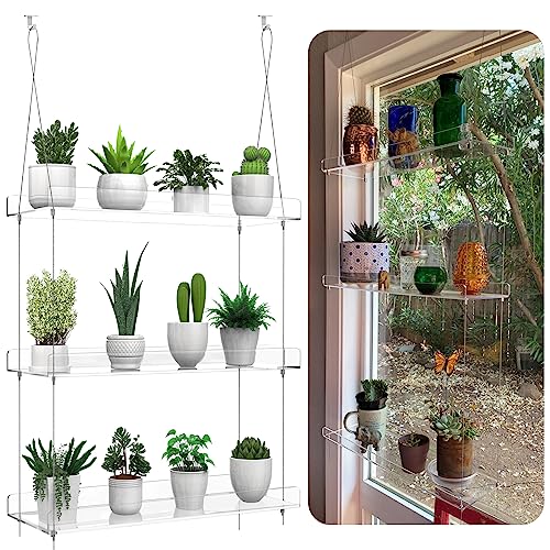 2-Pack 3-Tier Clear Acrylic Hanging Window Plant Shelves for Indoor Use | Wall-mounted plant shelves for herbs, seedlings, flowers and potted plants. Maximizes window space for indoor growing. - size: 2 Pack-3 Tier