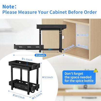 BOIVSHI Pull Out Spice Rack Organizer, 2-Tier Vertical Spice Rack, Height Adjustable for Kitchen Cabinet (5.3''Wx10.8''Dx9.2''H, Metal Black) - size: 5.3''Wx10.8''Dx9.2''H,2 Tier