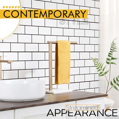 KOKOSIRI Hand Towel Rack Free Stand Towel Holder with Steady Marble Base for Bathroom Vanity Countertop, Champagne Bronze Stainless Steel 15.7'' Height THS0006-CPG - color: Champagne Bronze, size: 1-Bar