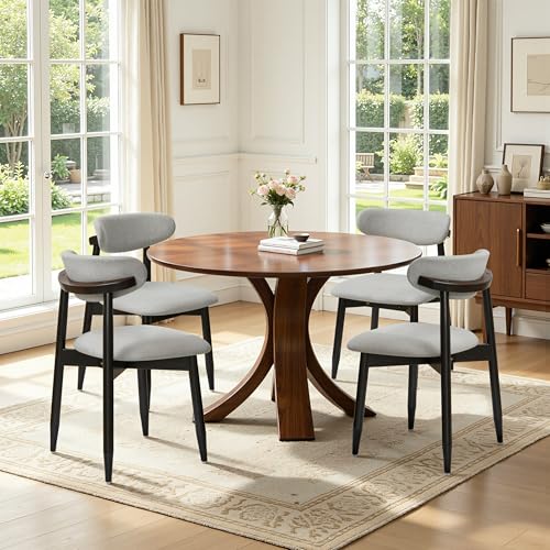 CHUN YI Dining Chairs Set of 4, Upholstered Wooden Dining Room Chairs, Mid Century Modern Fabric Kitchen Chairs with Ergonomic Curved Back, Gray (Only Chairs) - color: Grey, size: Set of 4