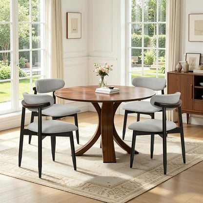 CHUN YI Dining Chairs Set of 8, Upholstered Solid Wood Dining Room Chairs, Mid Century Modern Fabric Kitchen Chairs with Ergonomic Curved Back, Gray (Only Chairs) - color: Grey, size: Set of 8