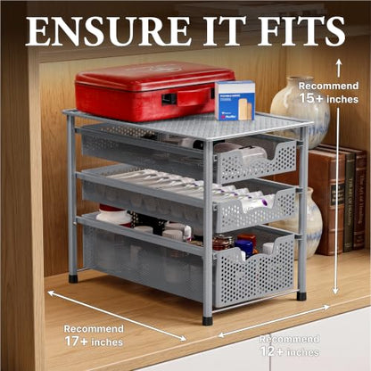Simple Houseware Stackable 3 Tier Sliding Basket Organizer Drawer, Silver - color: Silver, size: 3-Tier