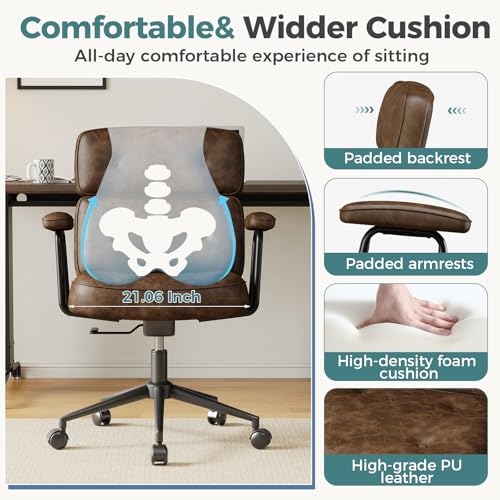 OLIXIS Ergonomic Home Office Desk Chair, PU Leather Computer Chair with Lumbar Support Adjustable Height Rolling Swivel Executive Task Armrests, Modern Brown - color: Modern Brown