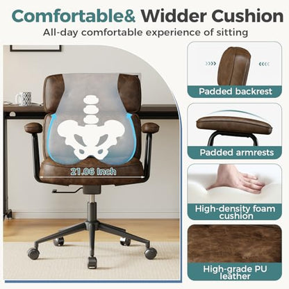 OLIXIS Ergonomic Home Office Desk Chair, PU Leather Computer Chair with Lumbar Support Adjustable Height Rolling Swivel Executive Task Armrests, Modern Brown - color: Modern Brown
