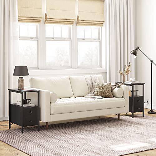 HOOBRO Set of 2 End Tables with Charging Station, Narrow Side Table with Drawers & USB Port & Power Outlets, Nightstand for Small Spaces, Living Room, Stable and Sturdy, Black BK541BZP201 - color: Black