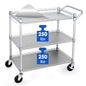 WDT Heavy Duty 3 Tier Utility Cart,Wire Rolling Carts with Wheels, Commercial Grade Service Cart with Shelving Liners and Handle Bar Metal Carts for Kitchen Office Hardware - color: 750lbs Capacity Silver