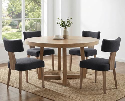 RIVOVA Linen Dining Chairs Set of 4, Modern Dining Chair with Curved Backrest and Wood Legs Upholstered Dining Chairs Farmhouse Dining Room Chairs Kitchen Chairs, Charcoal - color: Charcoal Curved