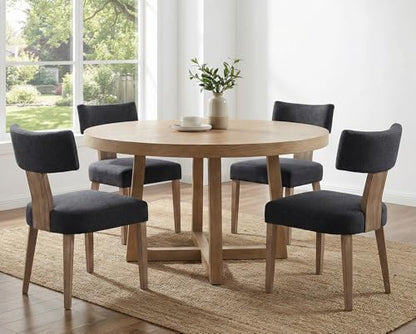 RIVOVA Linen Dining Chairs Set of 4, Modern Dining Chair with Curved Backrest and Wood Legs Upholstered Dining Chairs Farmhouse Dining Room Chairs Kitchen Chairs, Charcoal - color: Charcoal Curved