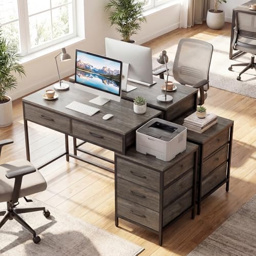 Tangkula Reversible Computer Desk with 5 Drawers, 51-Inch Home Office Desk with Drawers & Printer Stand, Industrial Writing Study Desk, Laptop PC Desk Workstation for Bedroom, Small Spaces (Grey) - color: Grey