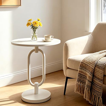 Lightdot White Round Side Table Modern End Table Stable Sofa Side Table with Heavy Duty Metal Base Integrated Accent Coffee Table Easy Assemble Nightstand for Living Room Bedroom Small Space - color: White-u