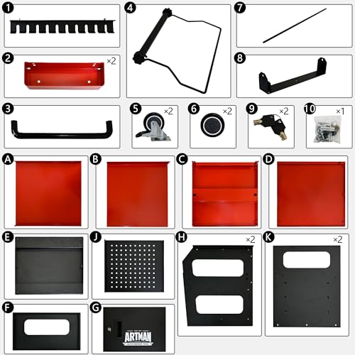 4-Level Multi Purpose Tool Trolley Cart with Cabinet & Locking Caster | Mechanic workshop service utility cart, full 360° locking wheels, storage chest organizer for garage repair use