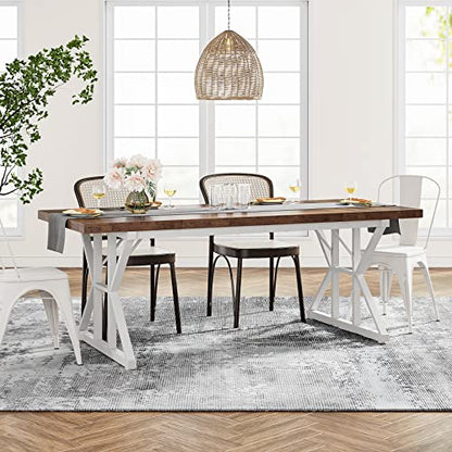 Tribesigns Farmhouse Dining Table for 6 People, 70.8-Inch Rectangular Wood Dining Table, Rustic Kitchen Table with Heavy Duty Metal Legs for Dining Room (Brown/White) - color: Brown/White