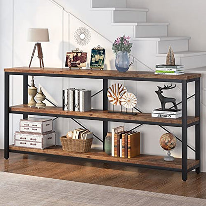 Tribesigns 71" Sofa Tables Extra Long Couch Table, Narrow Long Console Table, Entryway Table,Sofa Table with 3 Tiers Storage Shelves (Rustic Brown) - color: Rustic Brown