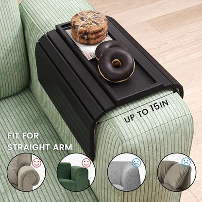 Sofa Arm Tray,Bamboo Folding Couch Arm Tray,Sofa Armrest Trays with Anti-Slip Pad for Drinks,Snacks,Phone,Remote Control（Black） - color: Black