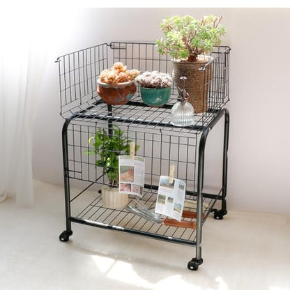 Rolling Laundry Basket with Wheels, 31" Height Heavy Duty 2-Tier Metal Wire Laundry Cart, Foldable Hamper with Industrial Wheels & Brakes for Clothes, Bedroom, Dorm, Apartment, Black - color: black