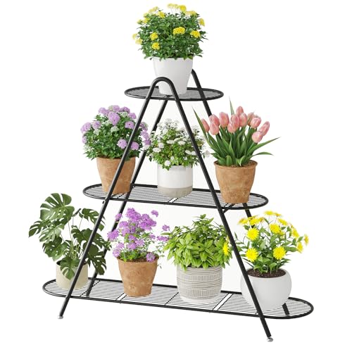 STDDRE Plant Stand Indoor Plant Shelf Outdoor Corner Tall Plant Rack 3-Tier Large Metal Plant Holder Heavy-Duty Flower Rack for Patio,Living Room,Garden Decor (Black) - color: Black