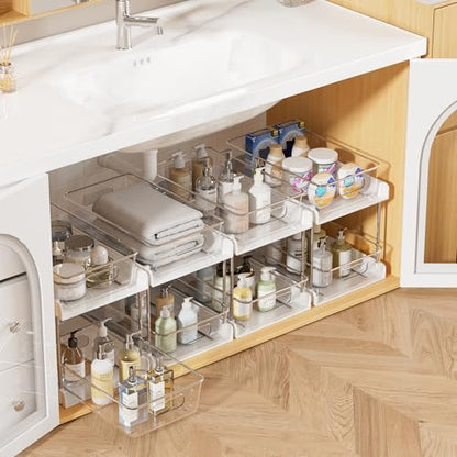 Vtopmart 4 Pack Plastic Bathroom Under Sink Pull-Out Organizer (S-Standard, White) - color: White, size: S-Standard (4 Pack)