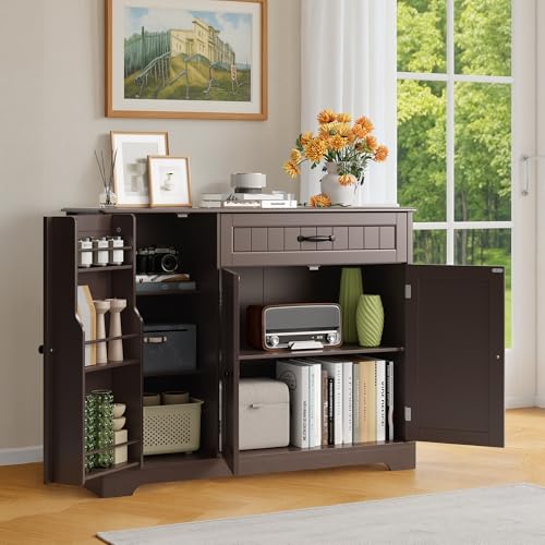 Ahomly Buffet Cabinet, Coffee Bar, Sideboard Cabinet with Internal Storage Shelf for Dining Room, Kitchen, Living Room, Kitchen and Laundry Room, Dark Brown - color: Dark Brown