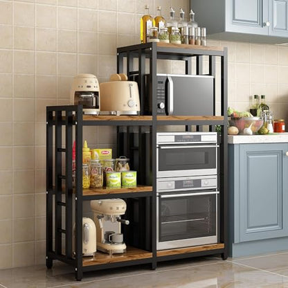 BRIGHTSHOW Kitchen Storage Shelf Bakers Rack, 6-Tier Coffee Bar Table, Kitchen Microwave & Mini Fridge Stand Shelves for Spices, Pots and Pans (52 x 40 x 17.5inch) (Brown no Wheels) - color: Brown No Wheels