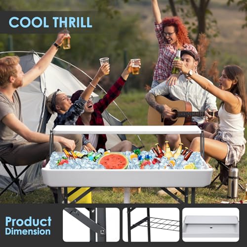 CDEN 4 ft ice Cooler Table, Outdoor Folding ice Table, Portable Cooler Table, ice Table, with Sink and Drain, with Removable Skirt (White) - size: WHITE