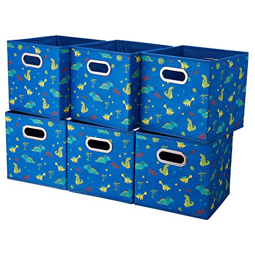 6 Cube Storage Bins Blue 10.5x10.5x11 Inch Foldable Dinosaur Coastal Print Fabric Half Storage Basketes for Home Organizers Storage Drawer,QY-SC13-6 - color: Blue-dinosaur(Set of 6)