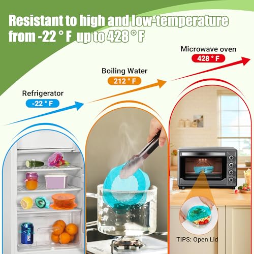 Silicone Stretch Lids for Food Storage in Fridge, Reusable Elastic Bowl Covers for Cup, Cans, Jars, Round & Rectangle Container, Food Grade Silicone Microwave Food Cover, Heat-Resistant, Blue, 6PCS - color: 6 Pcs Blue