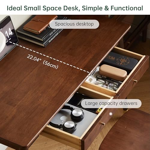 Computer Desk, Solid Wood Desk, Mid Century Modern Home Office, Writing Desk with Drawers for Study Bedroom Living Room 31.49" W - color: Walnut-rubberwood-5, size: 31"W