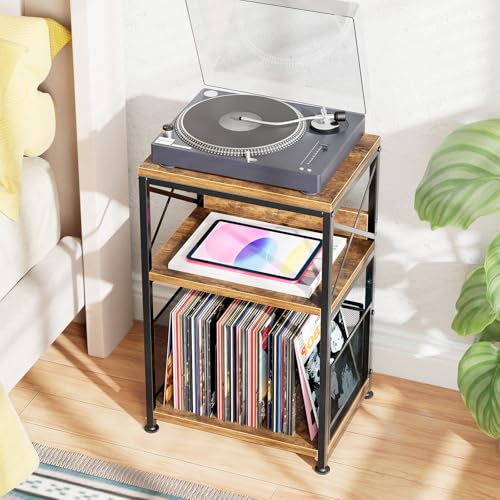 Simple Trending Record Player Stand, Turntable Stand with Vinyl Storage Holds Up to 200 Albums, Record End Table for Living Room, Rustic Brown - size: Upgraded Model