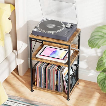 Simple Trending Record Player Stand, Turntable Stand with Vinyl Storage Holds Up to 200 Albums, Record End Table for Living Room, Rustic Brown - size: Upgraded Model