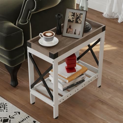 Narrow Side Table, End Table,Sofa Side Table, End Table Nightstand for Bedroom, Living Room, Small Spaces - color: White, style: Farmhouse
