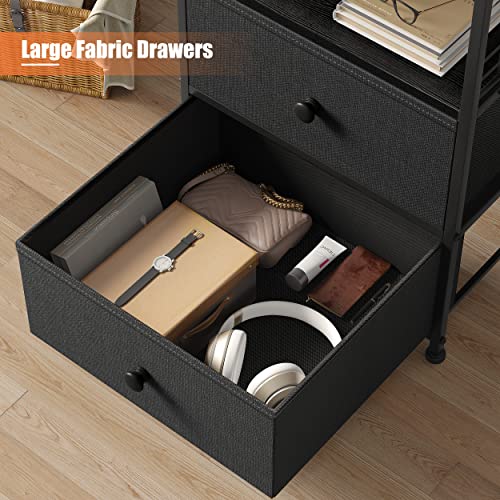 EnHomee 17.8" W Nightstand, End Table with Fabric Drawers and Open Wood Shelf Storage,Safety Netting on 2 Sides of Night Stand,Bedside Table with Metal Frame for Bedroom,Closet, Dorm,Black and Gray - color: Black and Gray