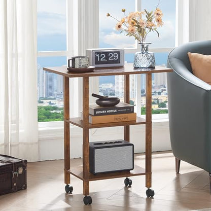 YUFAM 3 Tier Home Printer Stand with Storage, Brown | Wooden Mobile Printer Table Shelf, Rolling Printer Cart Shelf with Lockable Wheels fit Fax Machine, Scanner - color: Brown, size: 15.75"D×23.65"W×25.7"H