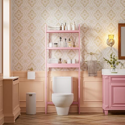 SMIBUY Bathroom Storage Shelf, Bamboo Over-The-Toilet Organizer Rack, Freestanding Toilet Space Saver with 3-Tier Adjustable Shelves (Pink) - color: Pink